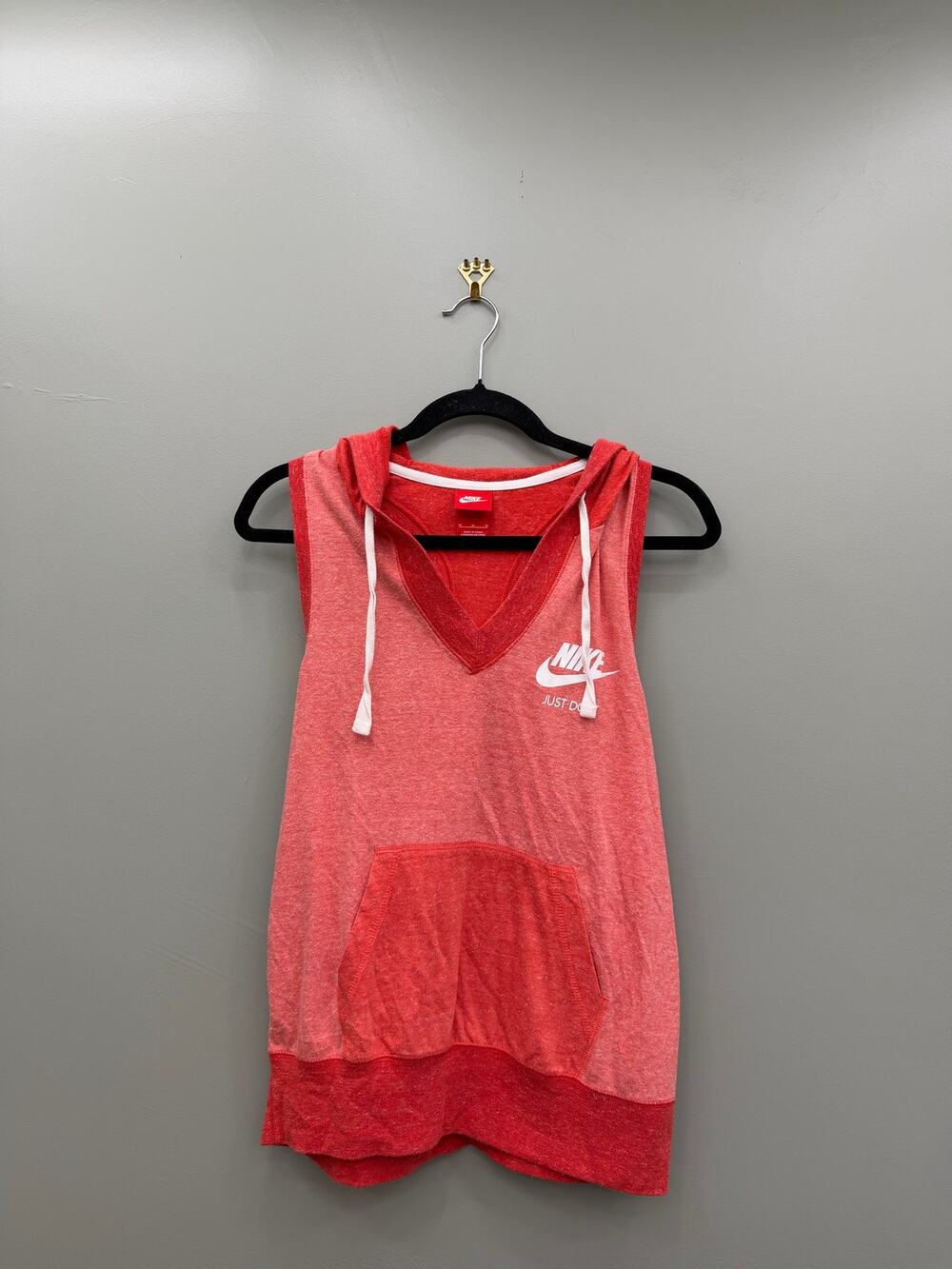 Nike Hooded Sleeveless Tank Top Coral Pink Logo Pocket Hoodie M